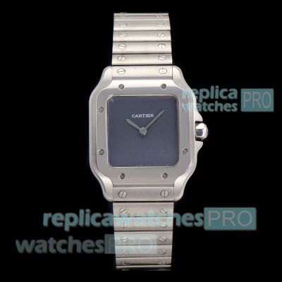 Swiss Replica Cartier Santos Quartz Stainless Steel Gray Dial Ladies Watch 